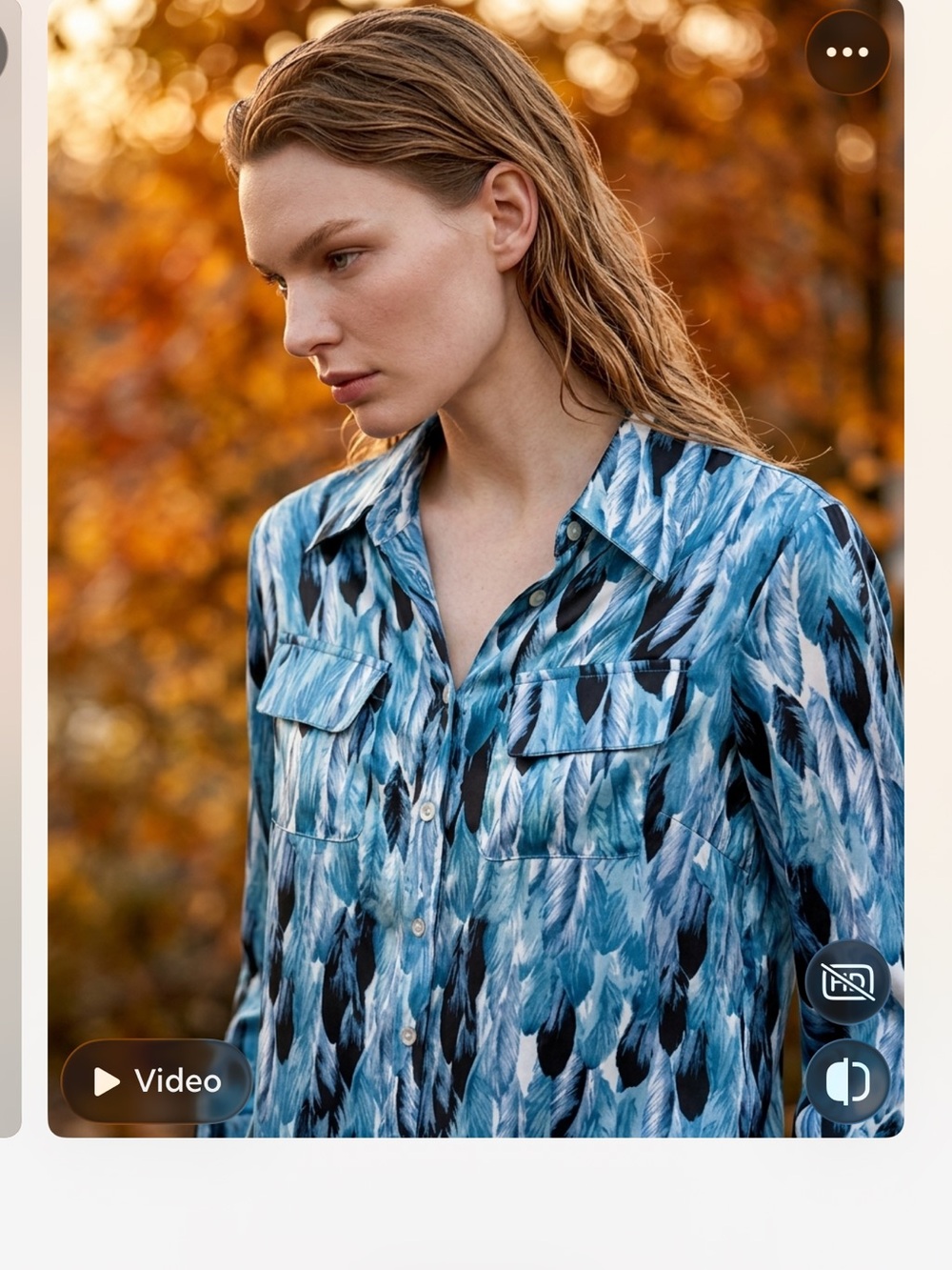 Beautiful Teal Feather-Print Button-Front Shirt
